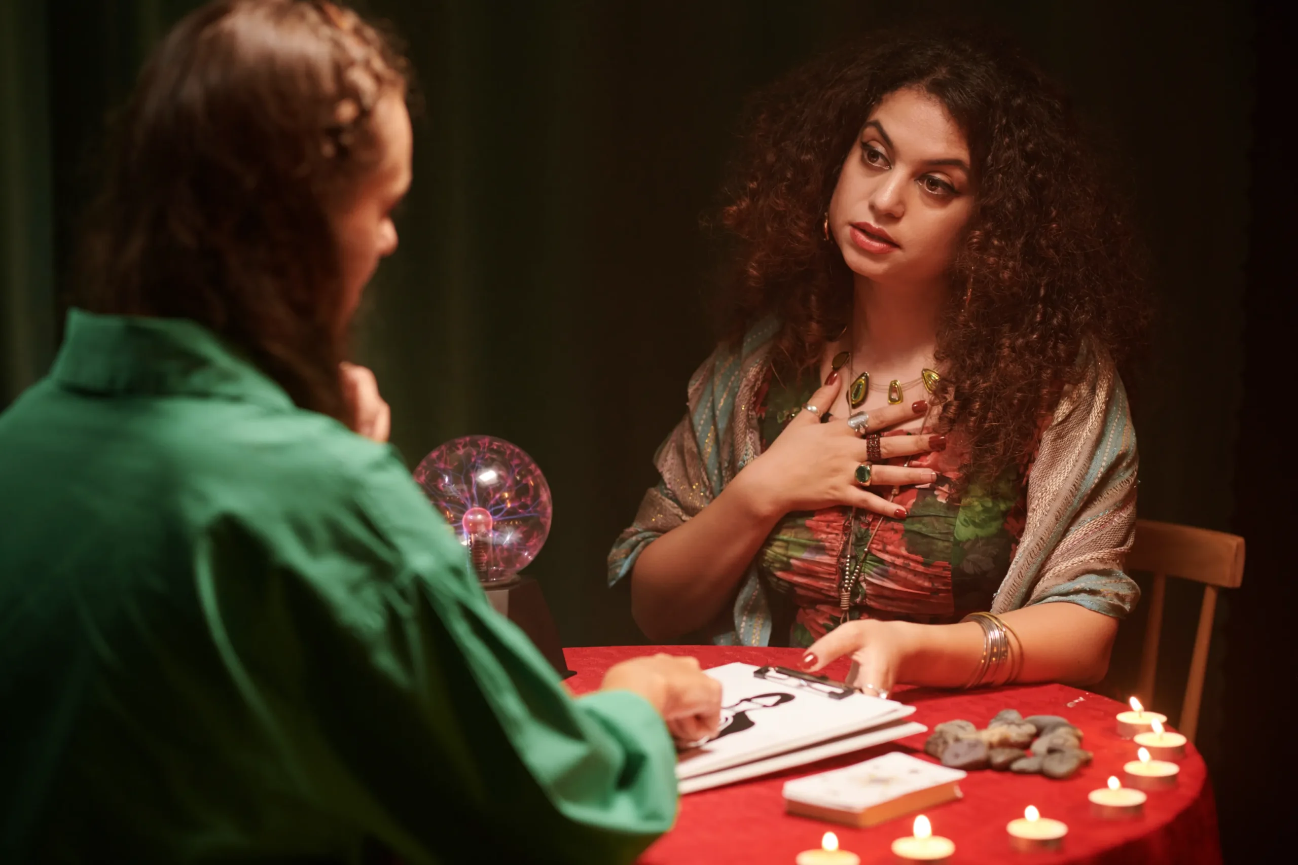 Genuine psychic in a serene setting offering guidance with empathy and clarity.
